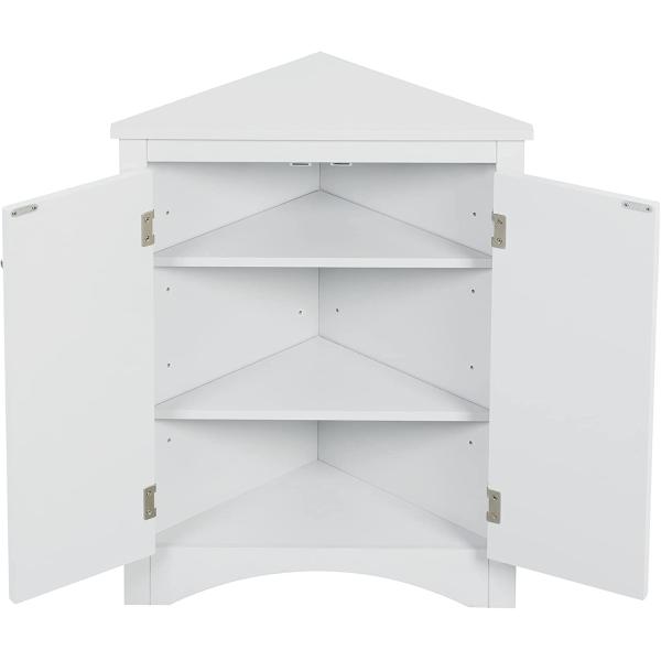 Merax Bathroom Cabinet Freestanding Storage Furniture with Adjustable Shelves and Doors for Kitchen， Living Room， Hall， Modern Style， White Triangle
