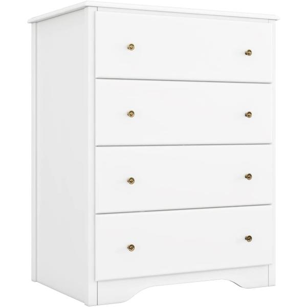 HOUSUIT Dresser with 4 Drawers, Modern Dressers for Bedroom, Chest of Drawers Clothes Organizer, Wooden Nightstand for Living Room, Closet, Hallway, White