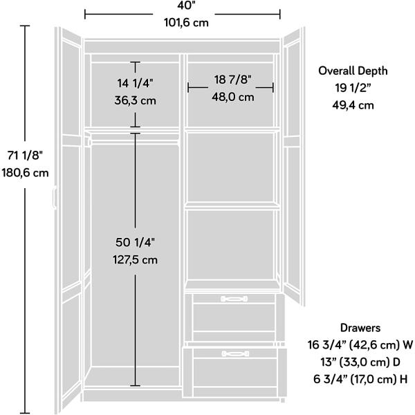 Sauder Miscellaneous Storage Wardrobe， L: 40.0" x W: 19.45" x H: 71.1"， Reclaimed Pine Finish