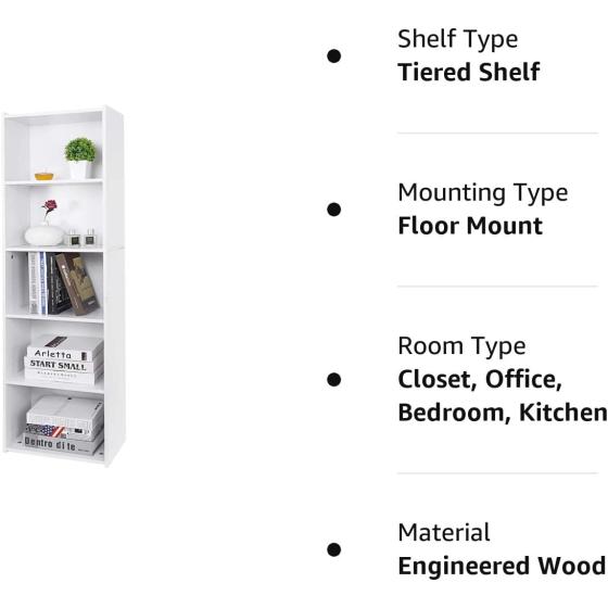 SUPER DEAL Wood Bookcase 5-Tier Open Shelf Tall Narrow Bookshelf for Small Spaces Freestanding Cube Display Storage Organizer for Kids Bedroom Home Office Apartment， 52 Inch White
