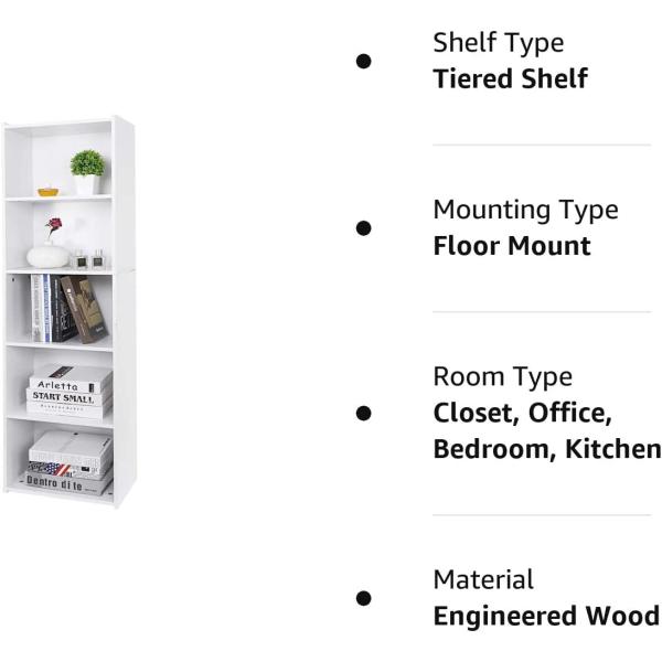 SUPER DEAL Wood Bookcase 5-Tier Open Shelf Tall Narrow Bookshelf for Small Spaces Freestanding Cube Display Storage Organizer for Kids Bedroom Home Office Apartment， 52 Inch White