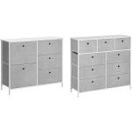 SONGMICS Storage Chest Dresser 5 Fabric Drawers Closet Apartment Dorm Nursery, 33.5 x 11.8 x 27.6 Inches, Light Gray