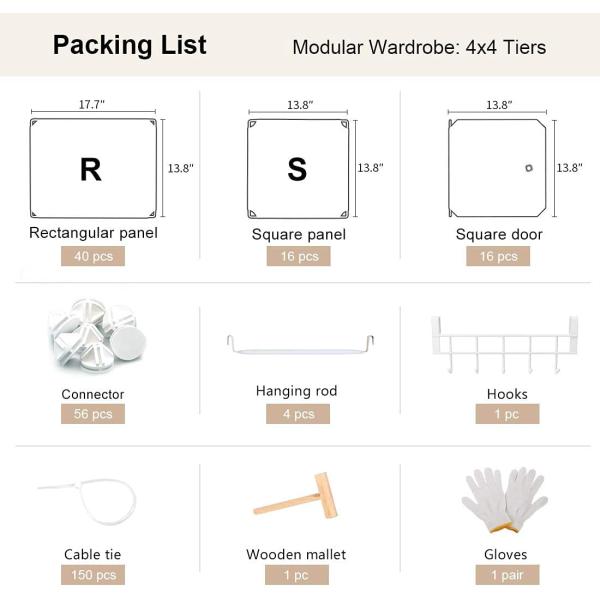 YOZO Cube Storage Organzier Portable Wardrobe Closet Bedroom Dresser (56x18x56 inches) Portable Closet Cube Shelf Armoire Pantry Cabinet， 16 Cubes， White