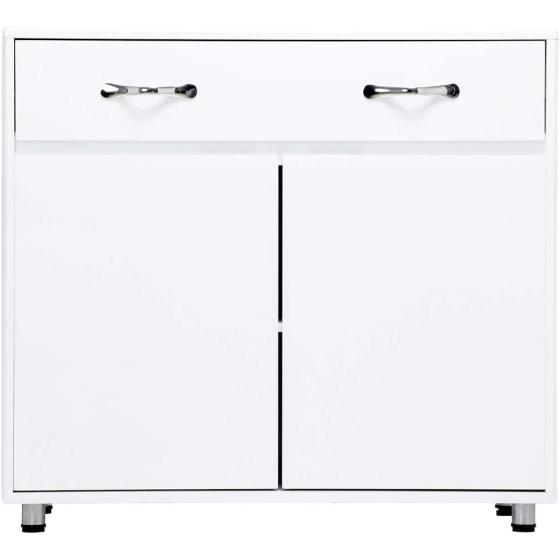 HomVent Storage Cabinet with Doors and Storage Drawer, 2 Doors Side Table with Drawer & Two Shelves Inside, Storage Idle Items Cabinet/Organization Shoe Cabinet for Living Room Office Bedroom (White)