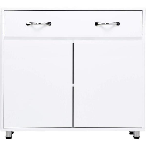 HomVent Storage Cabinet with Doors and Storage Drawer, 2 Doors Side Table with Drawer & Two Shelves Inside, Storage Idle Items Cabinet/Organization Shoe Cabinet for Living Room Office Bedroom (White)