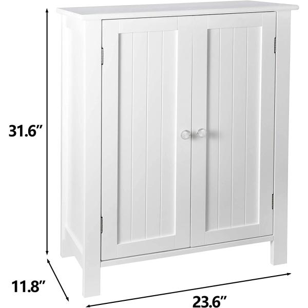 ZENY Bathroom Floor Storage Cabinet with Double Door + Adjustable Shelf， Wooden Organizer Cabinet for Living Room， Bathroom， Bedroom， Modern Home Furniture， White
