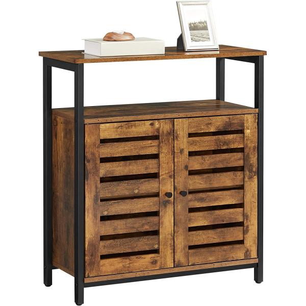 VASAGLE LOWELL Standing Cabinet, Storage Cabinet, Accent Side Cabinet with Shelf, Cupboard with Louvered Doors, Multifunctional in Living Room, Bedroom, Hallway, Rustic Brown ULSC76BX