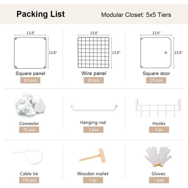 YOZO Cube Storage Organzier Portable Closet Wardrobe Bedroom Dresser (71x14x71 inches) Portable Closet Cube Shelf Armoire Pantry Cabinet， 25 Cubes， White
