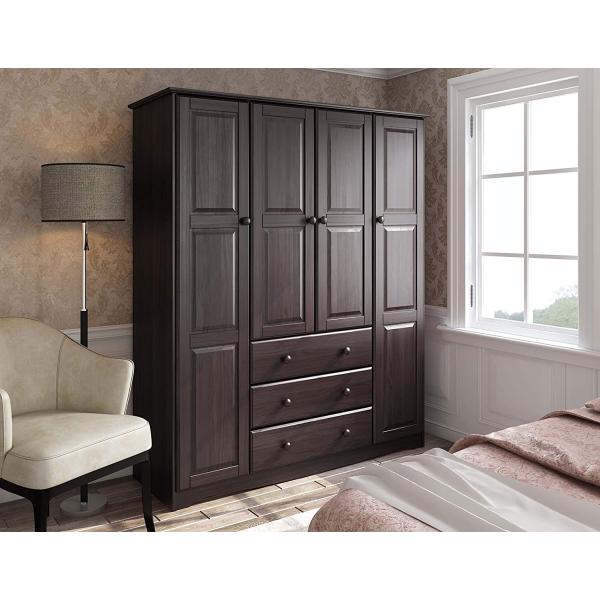 Palace Imports 100% Solid Wood Family Wardrobe/Armoire/Closet, White. 3 Clothing Rods Included. NO Shelves Included. Optional Shelves Sold Separately. 60.25" w x 72" h x 20.75" d