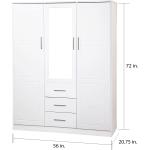Palace Imports Cosmo Solid Wood 3-Door Wardrobe with Mirror and 3 Drawers, White. Additional Shelves Sold Separately.
