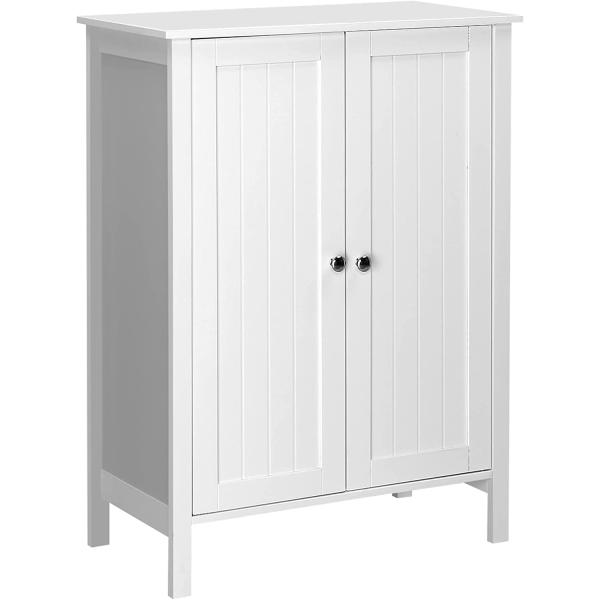 Bonnlo Bathroom Cabinet Free Standing Floor Storage with Double Door Adjustable Shelf Space Saver Decorative Modern Bathroom Furniture White
