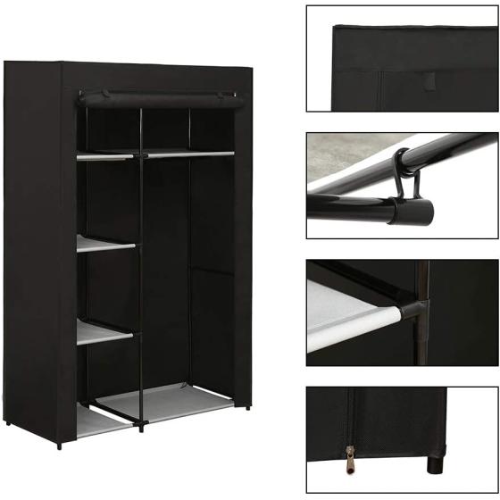 JEROAL Closet Wardrobe Portable Clothes Storage Organizer with Shelves and Dustproof Non-Woven Fabric Cover, Beige