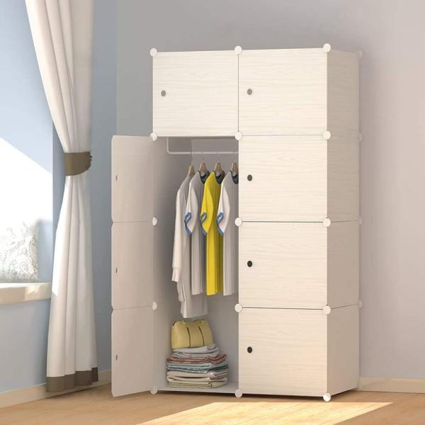 JOISCOPE MEGAFUTURE Wood Pattern Portable Wardrobe Closet for Hanging Clothes，Combination Armoire， Modular Cabinet for Space Saving， Ideal Storage Organizer Cube for Books， Toys， Towels (8-Cube)