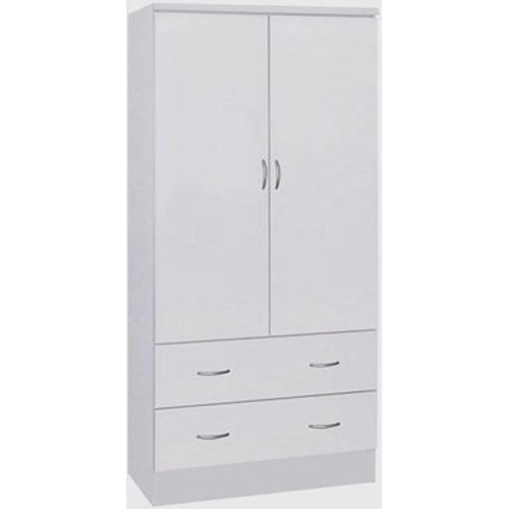 HODEDAH IMPORT Two Door Wardrobe， with Two Drawers， and Hanging Rod， White.