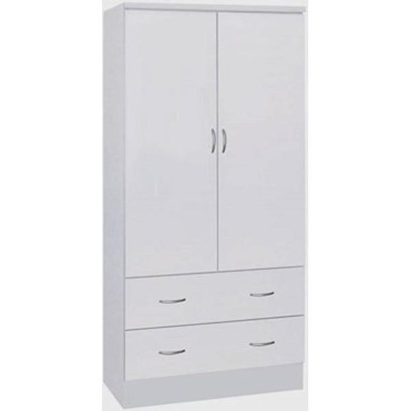 HODEDAH IMPORT Two Door Wardrobe， with Two Drawers， and Hanging Rod， White.