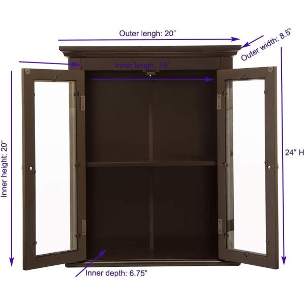 glitzhome Wooden Floor Storage Cabinet with Drawer and Glass Double Doors for Bathroom， Living Room， Bedroom， Kitchen