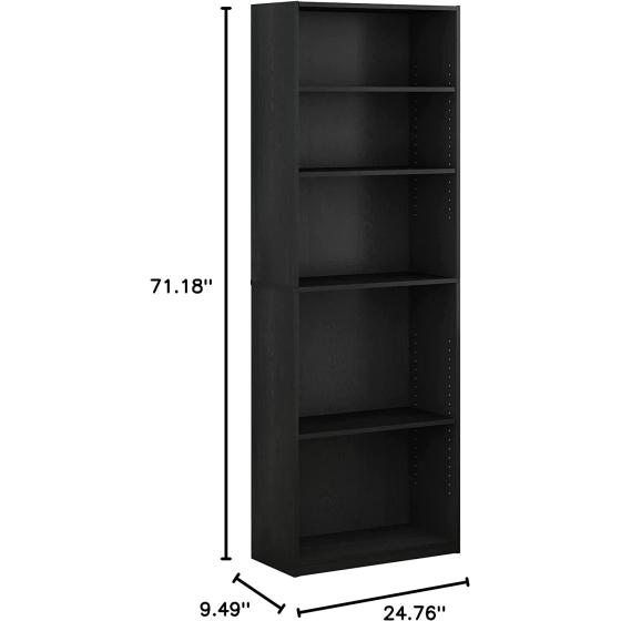 FURINNO JAYA Simply Home 5-Shelf Bookcase， 5-Tier， Black
