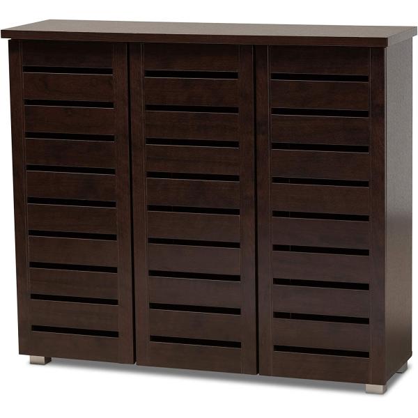 Wholesale Interiors Baxton Studio Adalwin Modern and Contemporary 3-Door Dark Brown Wooden Entryway Shoes Storage Cabinet
