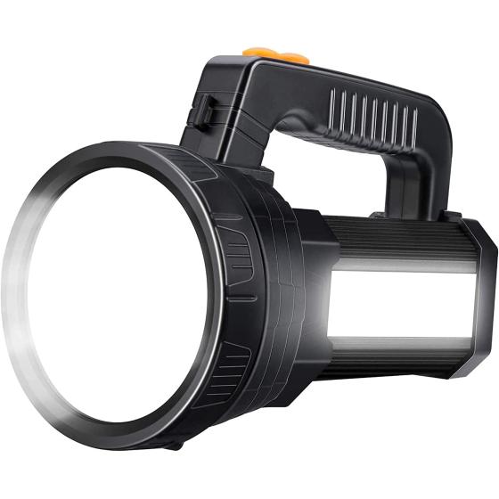 YBQZ Super Bright LED Handheld Spotlight Flashlight Rechargeable 9600mAh 6000 Lumens Long Lasting Spot Light Waterproof Tactical Torch, 6 Light Modes Side Floodlight, USB Output PowerBank