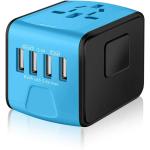 SAUNORCH Universal International Travel Power Adapter W/Smart High Speed 2.4A 4xUSB Wall Charger, European Adapter, Worldwide AC Outlet Plugs Adapters for Europe, UK, US, AU, Asia-Blue