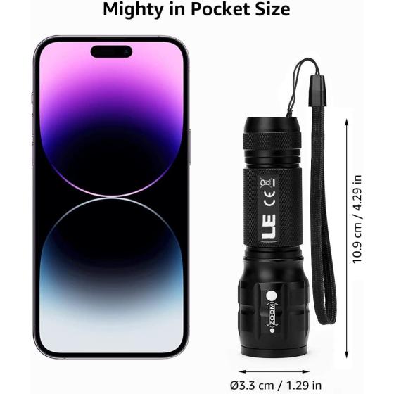 LE LED Flashlights LE1000 High Lumens, Bright Small Flashlight, Zoomable, Waterproof, Adjustable Brightness Flash Light for Outdoor, Emergency, AAA Batteries Included, Tactical & Camping Accessories
