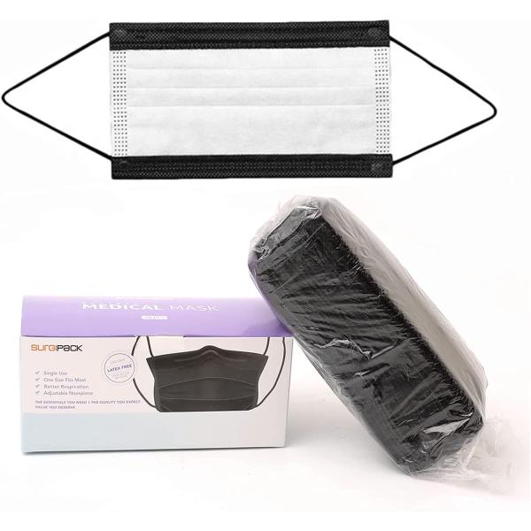 MFCRERO Surgipack Healthy Supplies Black Disposable Protective Mask, Earloops & Adjustable Safety Masks, Non-woven Face Masks for Daily Use, Pack of 50