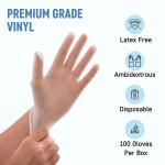 Powder Free Disposable Gloves Large -100 Pack -Clear Vinyl Medical Exam Gloves