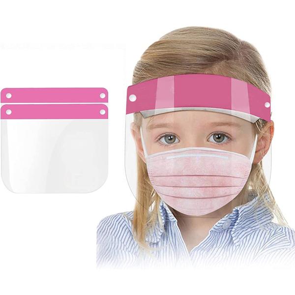 HUHETA Kids Face Shield 2 Pack, Protective Safety Mask for Children, Transparent Anti-Fog Full Face Shield, Face and Eye Protection, Vacuum Packaged (Pink)