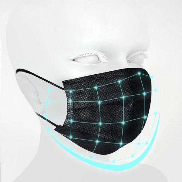 100PCS 3 Ply Black Disposable Face Mask Filter Protection Face Masks