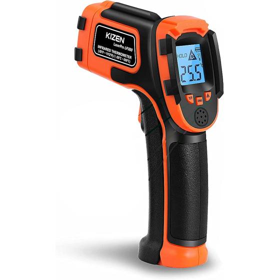 KIZEN Infrared Thermometer Gun (LaserPro LP300) - Handheld Heat Temperature Gun for Cooking, Pizza Oven, Grill & Engine - Laser Surface Temp Reader -58F to 1112F - NOT for Humans