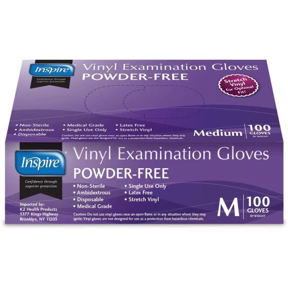 Inspire Stretch Vinyl Exam Gloves | THE ORIGINAL Quality Vinyl Gloves Disposable Latex Free Medical Gloves Cleaning Gloves