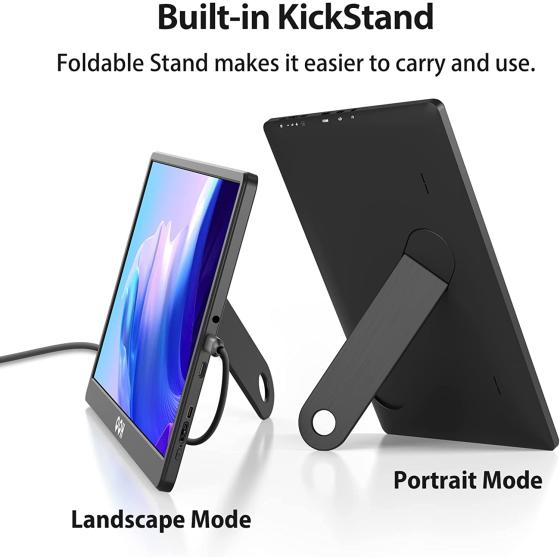 Portable Monitor, QQH 15.6" Portable Travel Monitor for Laptop 1080P FHD IPS Second Screen, Gaming Monitor, USB C HDMI External Monitor Display for Computer Phone PC MAC PS4 Switch, Foldable Kickstand