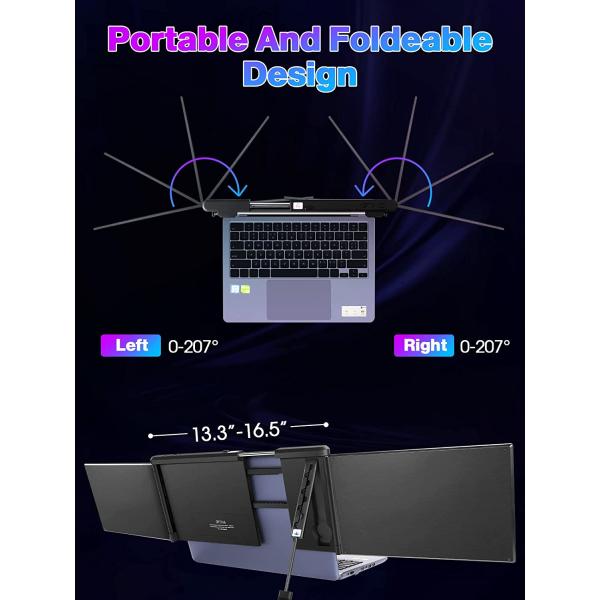 BQAA 12'' Portable Dual Triple Portable Monitor for Laptop, Laptop Monitor Screen Extender FHD 1080P IPS Screen with Full Function Type-C for 13.3-16.5 Inch Only Windows Laptop/Android Phone P2S