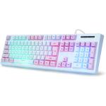 HUO JI Gaming Keyboard USB Wired with Rainbow LED Backlit, Quiet Floating Keys, Mechanical Feeling, Spill Resistant, Ergonomic for Xbox, PS Series, Desktop, Computer, PC, Blue Purple