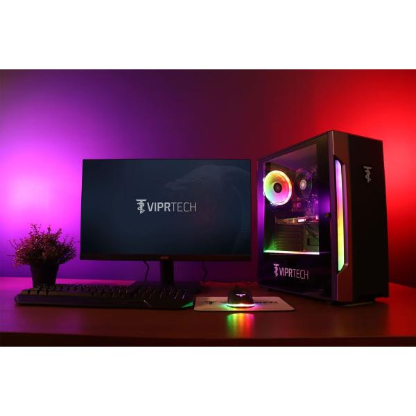 ViprTech Whiteout Gaming PC Desktop Computer - AMD Ryzen 5 5600G (12-Core 4.4Ghz), AMD Radeon RX Vega 7 Graphics, 16GB DDR4 RAM, 128GB NVMe SSD, 1TB HDD, WiFi, RGB, 1 Year Warranty, Black