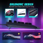 yesbeaut Gaming Keyboard, 7-Color Rainbow LED Backlit, 104 Keys Quiet Light Up Keyboard, Wrist Rest, Multimedia Keys, Whisper Silent, Anti-ghosting Keys, Waterproof USB Wired Keyboard for PC Mac Xbox