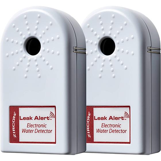 Zircon Leak Alert Water Leak Detector & Flood Sensor Alarm/Water Leak Sensor with Dual Leak Alarms 90Db Audio/Battery Powered (2 Pack) Batteries Not Included (72311) White