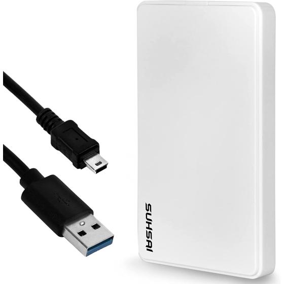 SUHSAI External Hard Drive USB 2.0 Hard Disk Storage and Backup Portable Hard Drive Memory Expansion - Ultra Slim 2.5 inch HDD Compatible with PC, MAC, Laptop, Desktop, Chormebook (100GB, White)