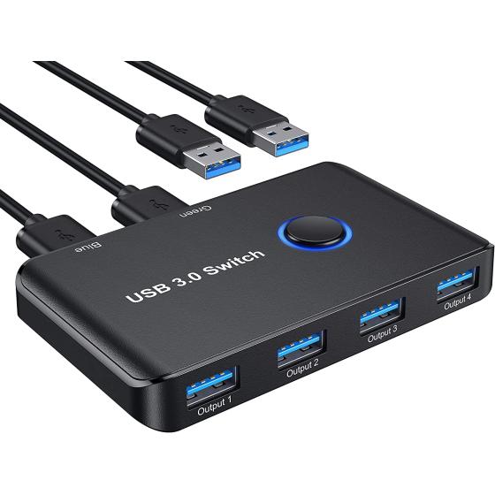 USB 3.0 Switch, ABLEWE USB Switcher 2 Computers Sharing 4 USB Devices KVM Switcher Box for PC, Printer, Scanner, Mouse, Keyboard with 2 Pack USB Cable(Compatible with Mac/Windows/Linux)