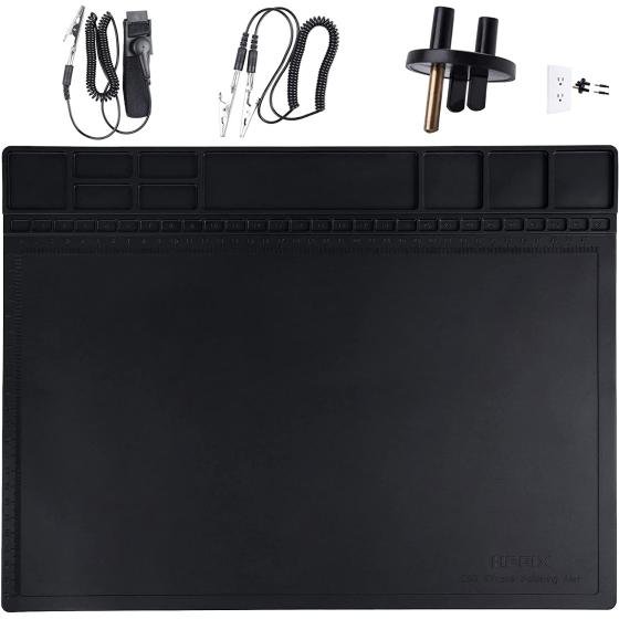 Anti Static Mat, HPFIX ESD Mat Heat Resistant with Grounding Wire, Grounding Plug, and ESD Wristband, Silicone Repair Mat for Computer, PC Building, Eelectronics