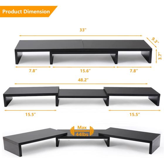 5Rcom Dual Monitor Stand, Desk Accessories with Adjustable Length and Angle, Computer Monitor Stand for PC, Tablet, Laptop, Printer, Monitor Stand Riser, Desk Shelf (Black)