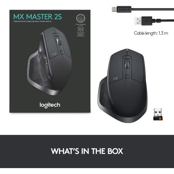 Logitech MX Master 2S Wireless Mouse – Use on Any Surface, Hyper-Fast Scrolling, Ergonomic Shape, Rechargeable, Control Upto 3 Apple Mac and Windows Computers, Graphite (Discontinued by Manufacturer)