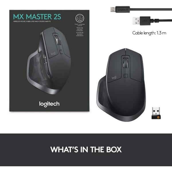 Logitech MX Master 2S Wireless Mouse – Use on Any Surface, Hyper-Fast Scrolling, Ergonomic Shape, Rechargeable, Control Upto 3 Apple Mac and Windows Computers, Graphite (Discontinued by Manufacturer)