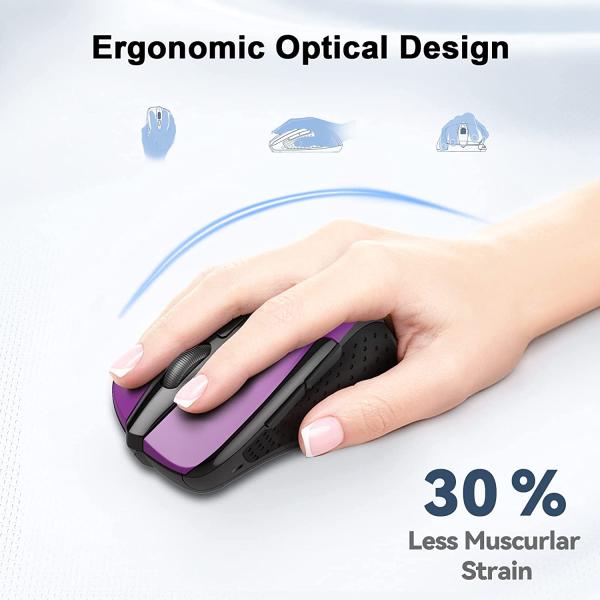 TECKNET Wireless Mouse, 2.4G Ergonomic Optical Mouse with USB Nano Receiver for Laptop, PC, Computer, Chromebook, Notebook, 6 Buttons, 24 Months Battery Life, 2600 DPI, 5 Adjustment Levels