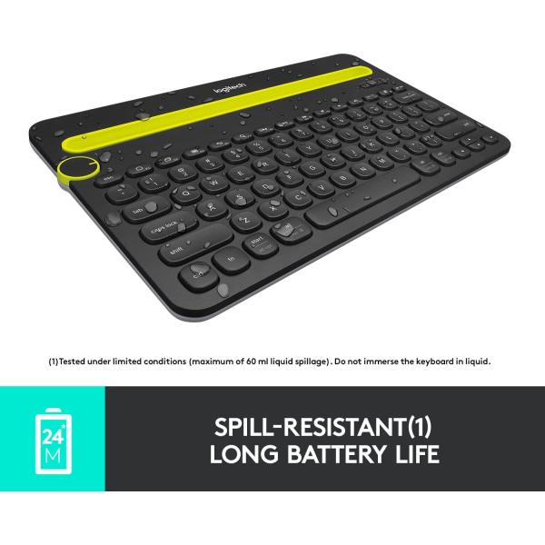 Logitech K480 Wireless Multi-Device Keyboard for Windows, macOS, iPadOS, Android or Chrome OS, Bluetooth, Compact, Compatible with PC, Mac, Laptop, Smartphone, Tablet - Black