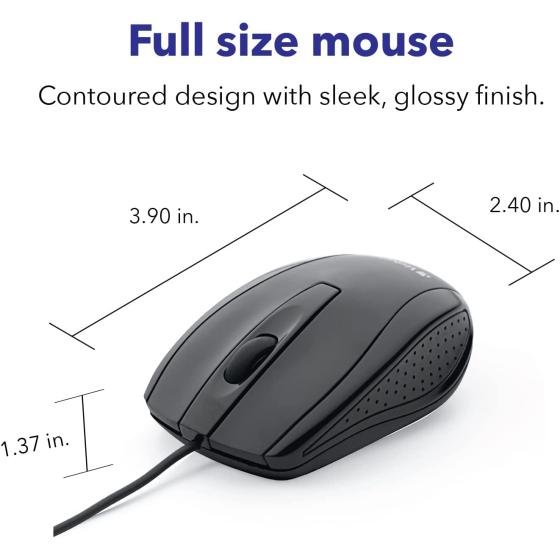 Verbatim Wired USB Computer Mouse - Corded USB Mouse for Laptops and PCs - Right or Left Hand Use, Black 98106