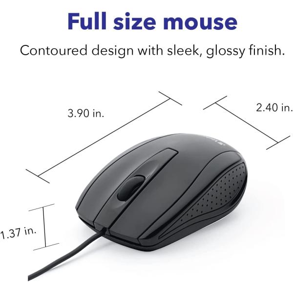 Verbatim Wired USB Computer Mouse - Corded USB Mouse for Laptops and PCs - Right or Left Hand Use, Black 98106