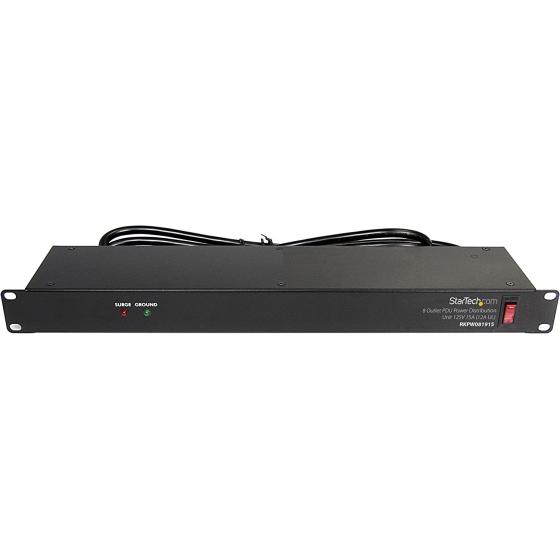 StarTech.com 8 Outlet Horizontal 1U Rack Mount PDU Power Strip for Network Server Racks - Surge Protection - 120V/15A - w/ 6ft Power Cord (RKPW081915)