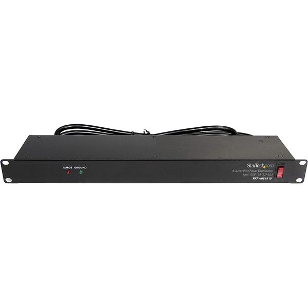 StarTech.com 8 Outlet Horizontal 1U Rack Mount PDU Power Strip for Network Server Racks - Surge Protection - 120V/15A - w/ 6ft Power Cord (RKPW081915)