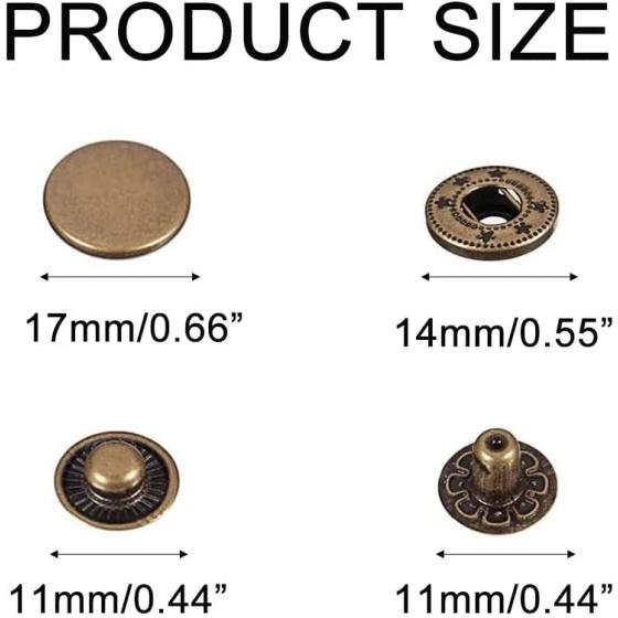 24 Sets Heavy Duty Leather Snap Fasteners Kit, BetterJonny 17mm Metal Snap Buttons Press Studs Leather Rivets Snaps with 4 Setter Tools for Clothes Bracelet Jackets Jeans (Silver)